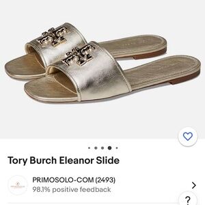 Tory Burch Eleanor leather slide sandals Spark Gold Size 7.5
